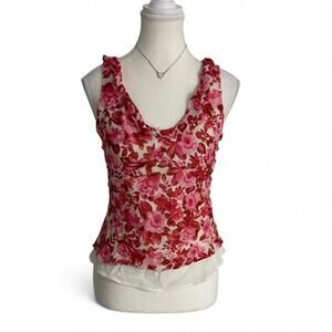 LOFT Y2K Vintage 100% Silk Floral Fitted  Layered Tank Top Size Medium (6)